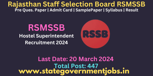 Rajasthan (RSMSSB) Hostel Superintendent Recruitment 2024